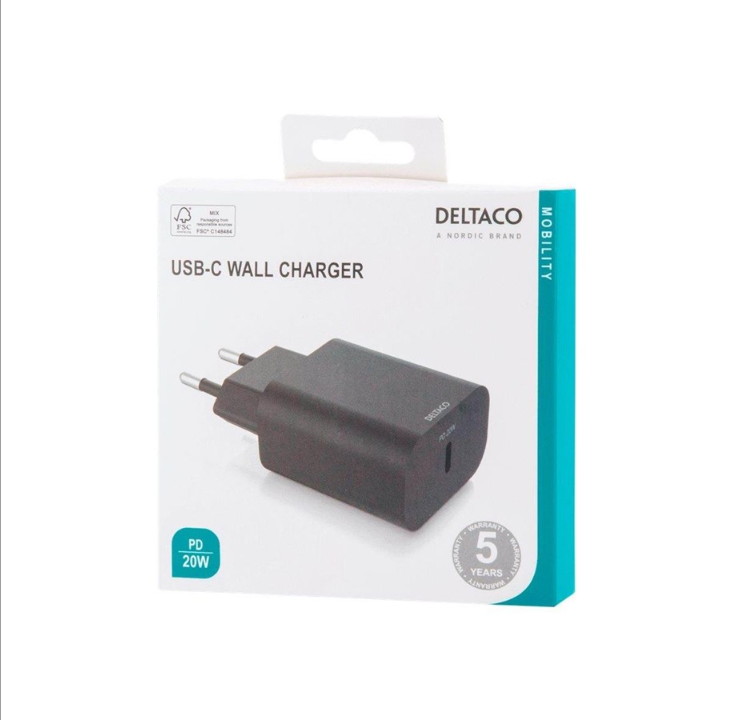 Deltaco power adapter - USB-C - 20 Watt