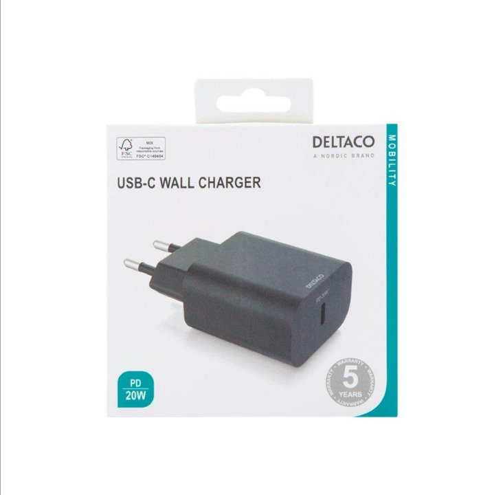 Deltaco power adapter - USB-C - 20 Watt