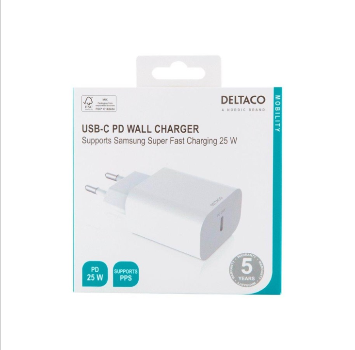 Deltaco Power adapter - USB-C - 25 Watt