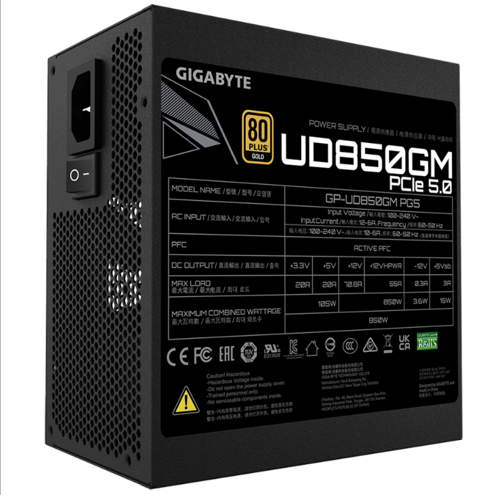 GIGABYTE UD850GM PG5 (rev. 2.0) power supply - 850 Watt - 120 mm - 80 Plus Gold certificate