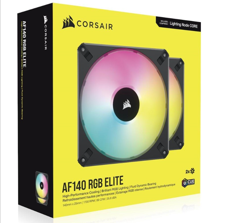 Corsair iCUE AF140 RGB ELITE - Black - 2-pack - Chassis fan - 140mm - Black with RGB LED - 34 dBA
