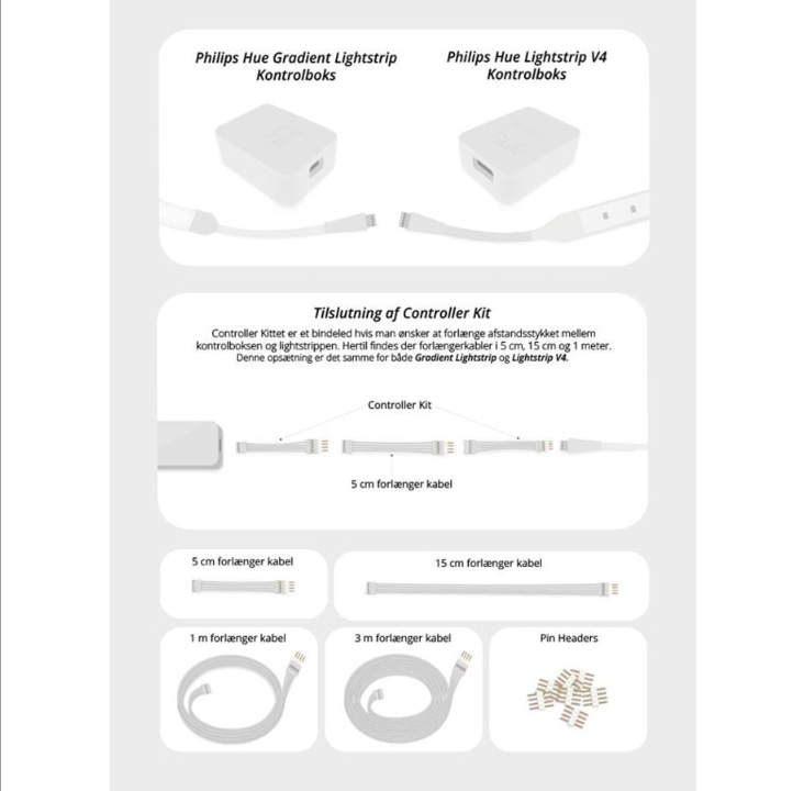 Light Solutions Cable for Philips Hue LightStrip V4 - 5cm - White - 2 pcs