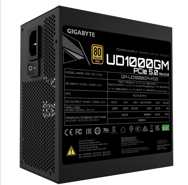 GIGABYTE UD1000GM PG5 (rev. 2.0) power supply - 1000 Watt - 120 mm - 80 Plus Gold certificate