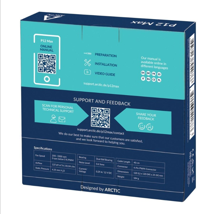 Arctic P12 Max - Chassis fan - 120mm - Black - 26 dBA