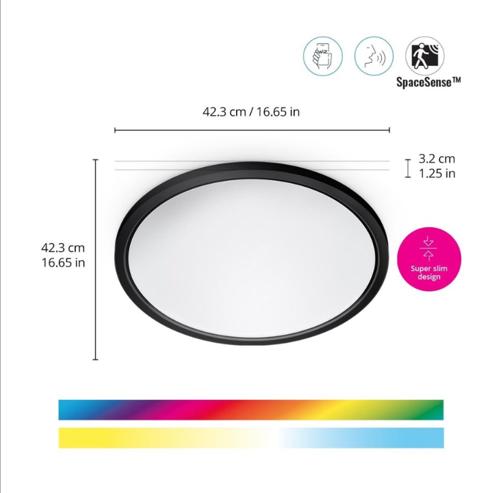 مصباح سقف WiZ SuperSlim 22W 2700-6500K RGB، أسود