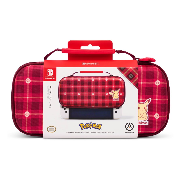 حافظة حماية PowerA لجهاز Nintendo Switch - طراز OLED أو Nintendo Switch أو Nintendo Switch Lite - Pikachu Plaid - أحمر