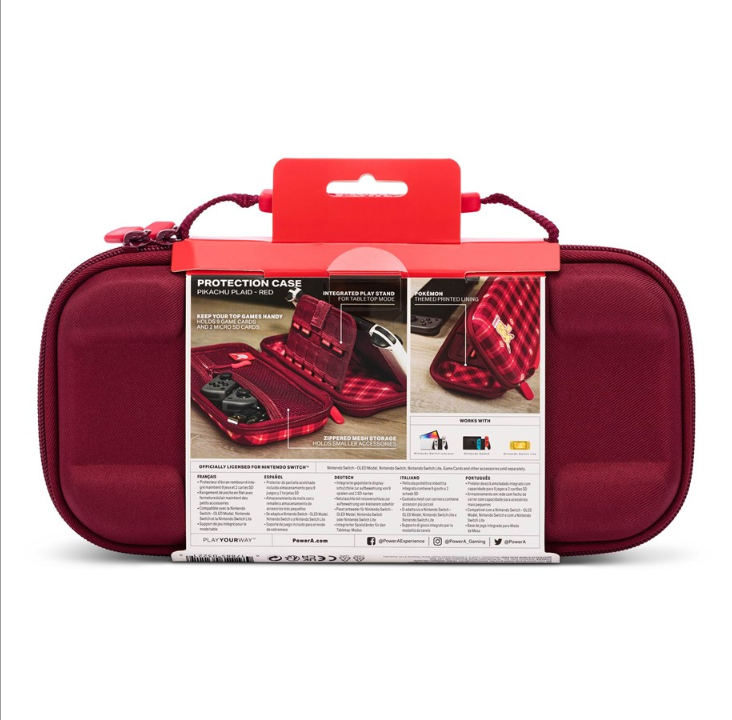 حافظة حماية PowerA لجهاز Nintendo Switch - طراز OLED أو Nintendo Switch أو Nintendo Switch Lite - Pikachu Plaid - أحمر