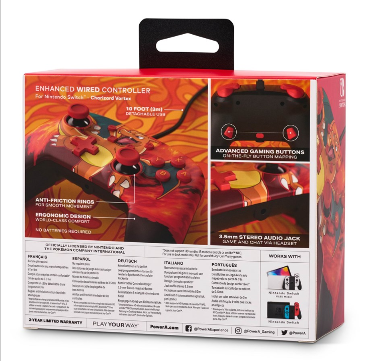 PowerA Enhanced Wired Controller for Nintendo Switch - Charizard Vortex - Gamepad - Nintendo Switch
