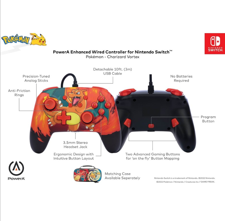 PowerA Enhanced Wired Controller for Nintendo Switch - Charizard Vortex - Gamepad - Nintendo Switch