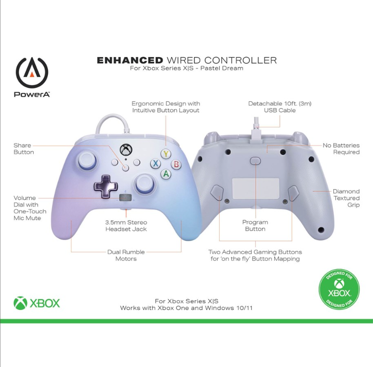 PowerA Enhanced Wired Controller for Xbox Series X|S - Pastel Dream - Gamepad - Microsoft Xbox One