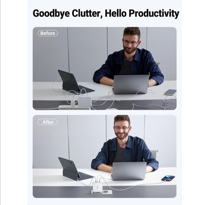 UGREEN Nexode GaN 140W Triple USB Charger - White