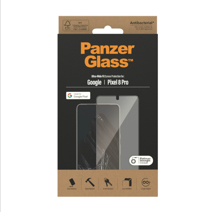 PanzerGlass Screen Protector Google Pixel 8 Pro | Ultra-Wide Fit w. Aligner Kit