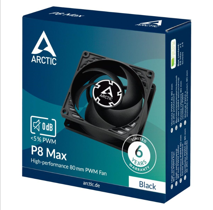 Arctic P8 Max - Chassis fan - 80mm - Black - 26 dBA