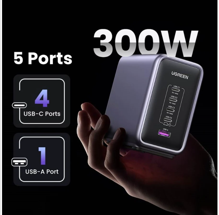 UGREEN 300W Desktop Fast Charger 1*USB-A+4*USB-C