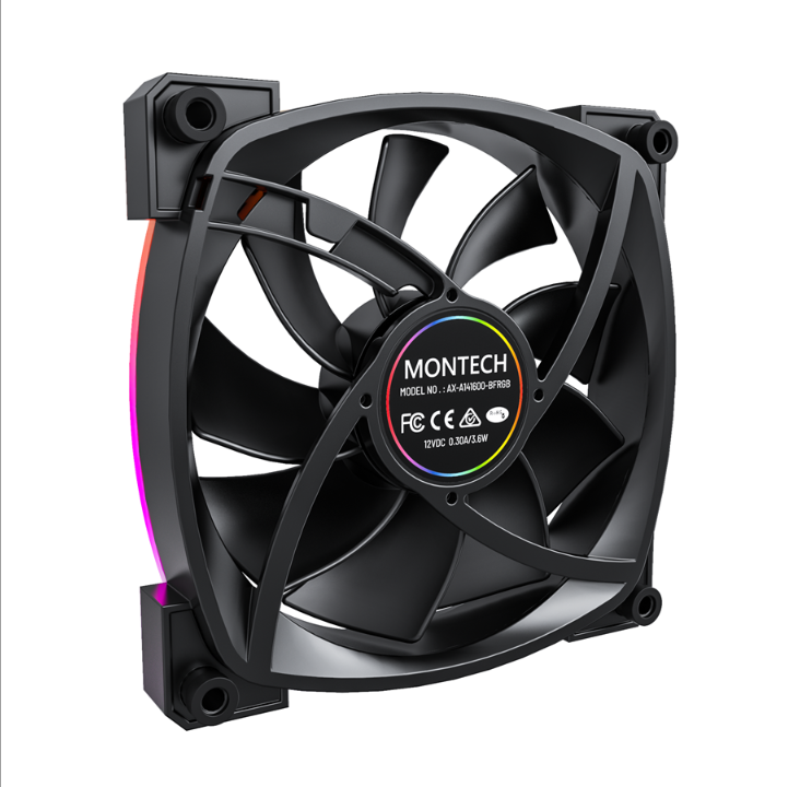 Montech AX140 PWM BK - Chassis fan - 140mm - Black with RGB LED - 28 dBA