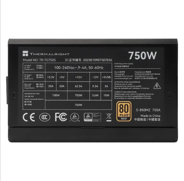 Thermalright TG S (Non-modular) Black - power supply - 750 Watt - 120 mm - 80 Plus Gold certificate