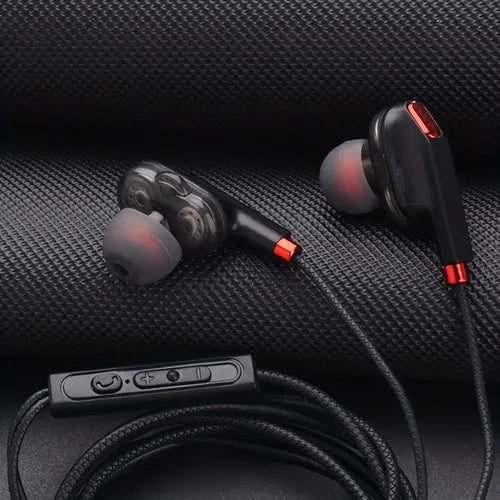 Quad-core Dual Dynamic Coil In-ear Bass Tuning Universal Mobile Phone Wired Headset In-ear Headset Earplugs Double Speaker Headset 3.5mm Interface Round Hole Computer Monitor Headset Binaural Headset Stereo Sound Game Tablet Universal Wired Music Headset