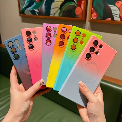 Gradual Color Mobile Phone Case Magnetic Absorption Charging For Samsung S22+ S23 Ultra Dual-color Magnetic Absorption Liquid Silicone S23 With Lens Film S22+ultra Anti-drop Cover