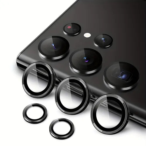三星 Galaxy S23 Ultra 相机镜头保护膜,钢化玻璃铝合金环形镜头盖,适用于三星 Galaxy S23 Ultra,黑色