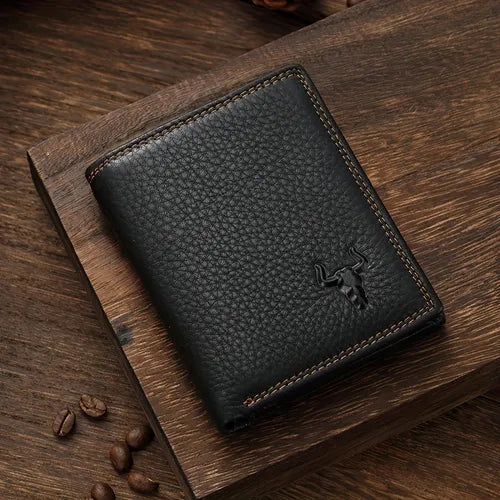 Genuine Leather Wallet Men's Short Retro Top Layer Cowhide Wallet Large Capacity Multi Card Position Anti-RFID