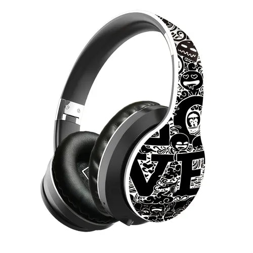 Wireless Headset, Foldable Trendy Graffiti Design, Dual Use With Marker And Cable,Button Design, Noise Cancelling 5.0 Headset