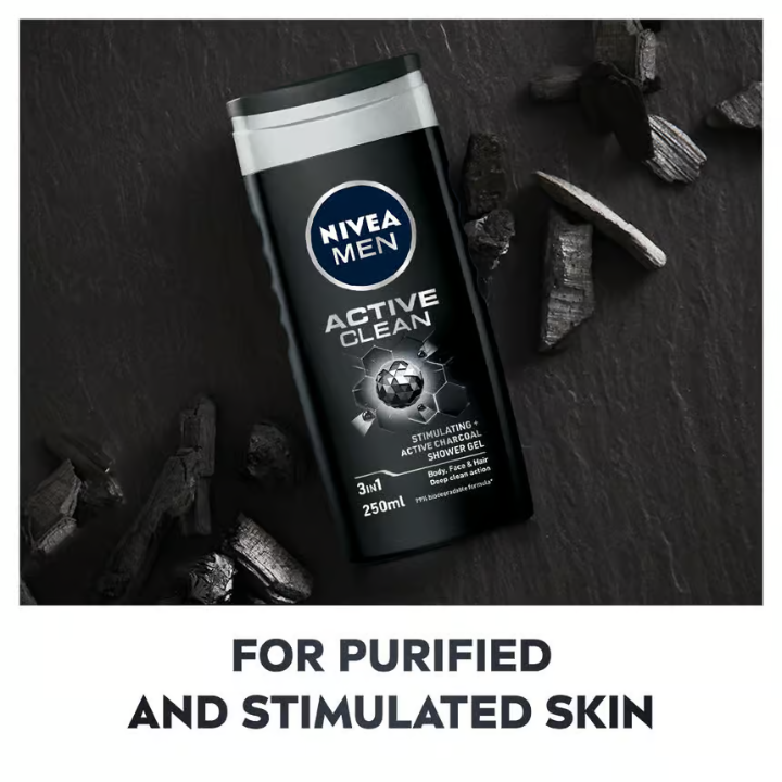 NIVEA MEN Active Clean 3in1 Shower Gel 250 ml