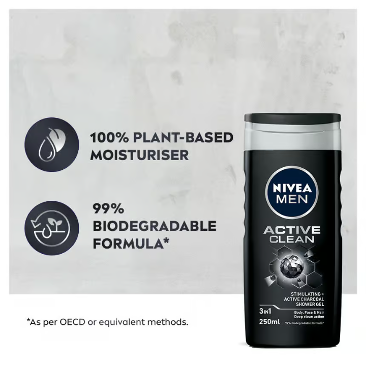 NIVEA MEN Active Clean 3in1 Shower Gel 250 ml