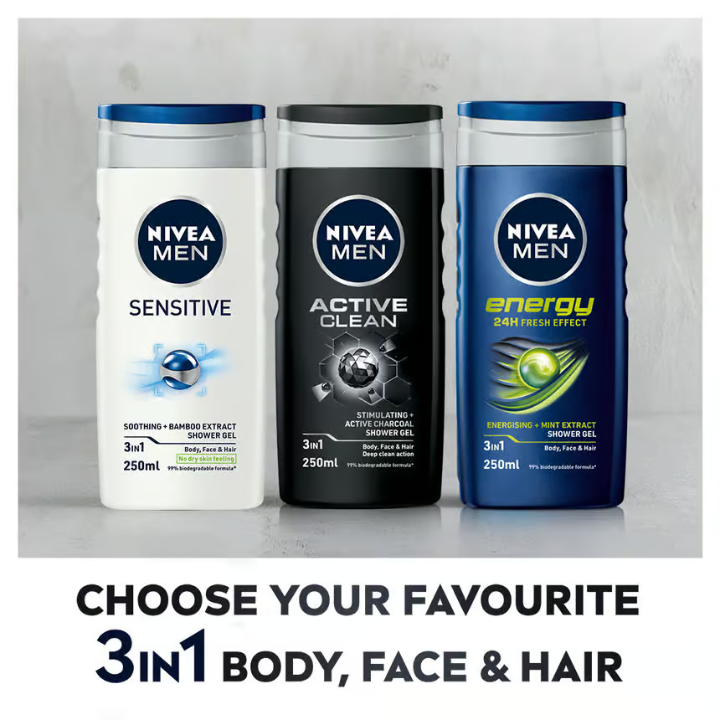 NIVEA MEN Active Clean 3in1 Shower Gel 250 ml