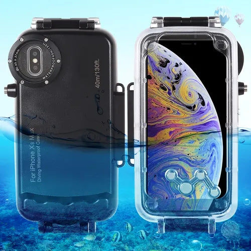 For IPhone XS Max Plaid Polycarbonate Water-resistant Smooth Protective Phone Case HAWEEL 40m/130ft Waterproof Diving Case, Photo Video Taking Underwater Housing Cover(Black) Boyfriends Gift