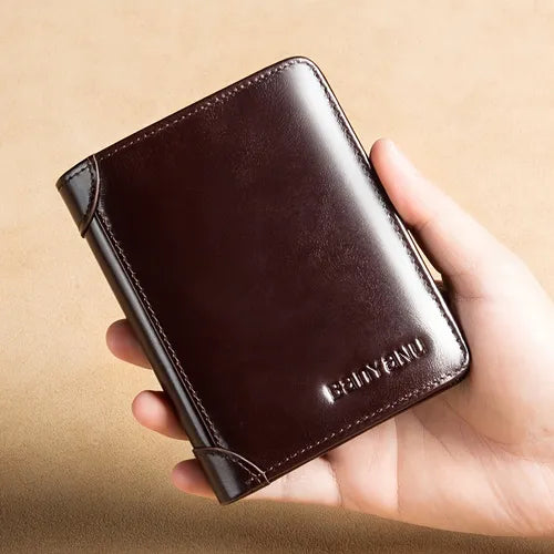 1pc RFID Blocking Slim Trifold Genuine Leather Simple Front Pocket Wallet Men's Luxury Business Wallet Thin Gift