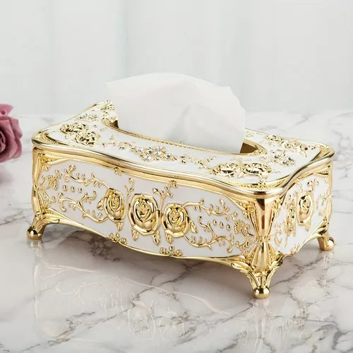 1pc Rose Embossed Tissue Box, Luxurious Elegant Design Tissue Holders, Paper Holder, Napkin Holder For Home Living Room KTV Hotel Bar Club Toilet Bath