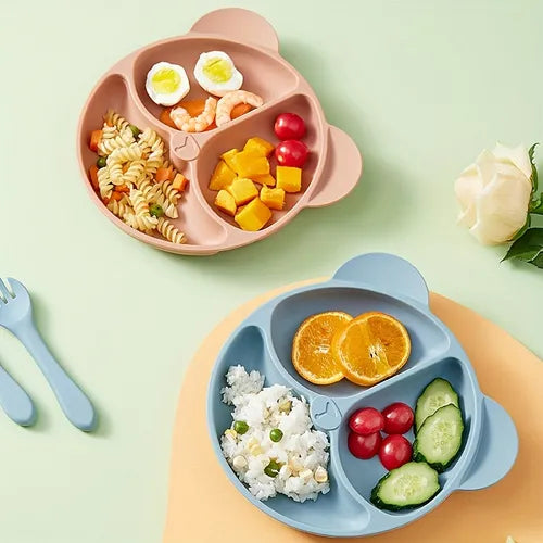 1 件装食品级硅胶儿童餐盘碗吸盘式可爱卡通熊婴儿辅食餐具