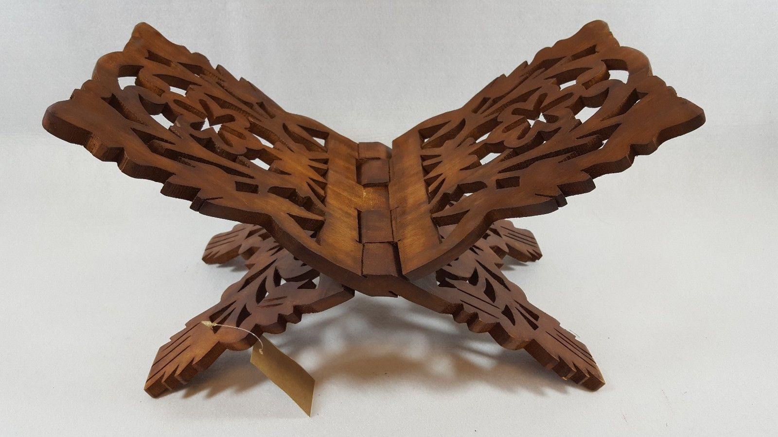 15" Pakistan Wood Crafts Sheesham Book Holder/Carving Islamic Holy Quran Holder - Islamic Shop