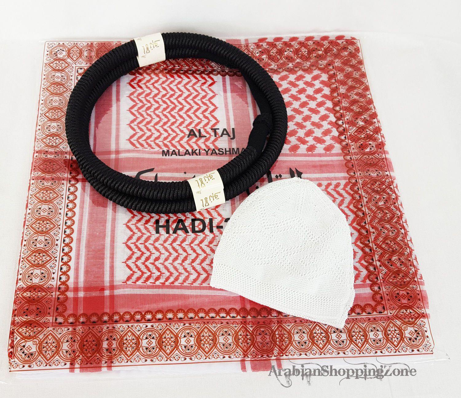 Large 55" Black/Red/White Arafat Scarf Kefiyyeh Shemagh Arab Islamic Wrap - Arabian Shopping Zone