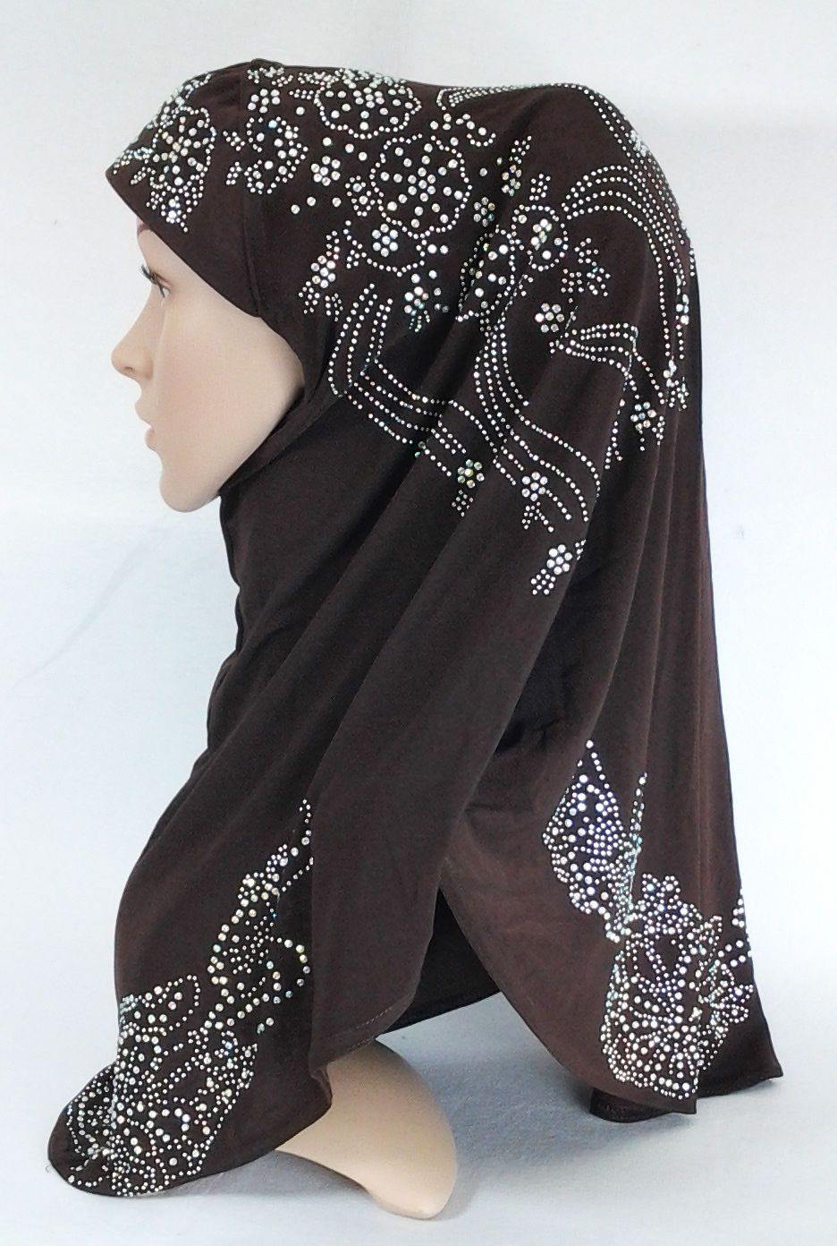 One-Piece Rhinestone Muslim Hijab Fashion Islamic Scarf Viscose CrystalHemp - Arabian Shopping Zone