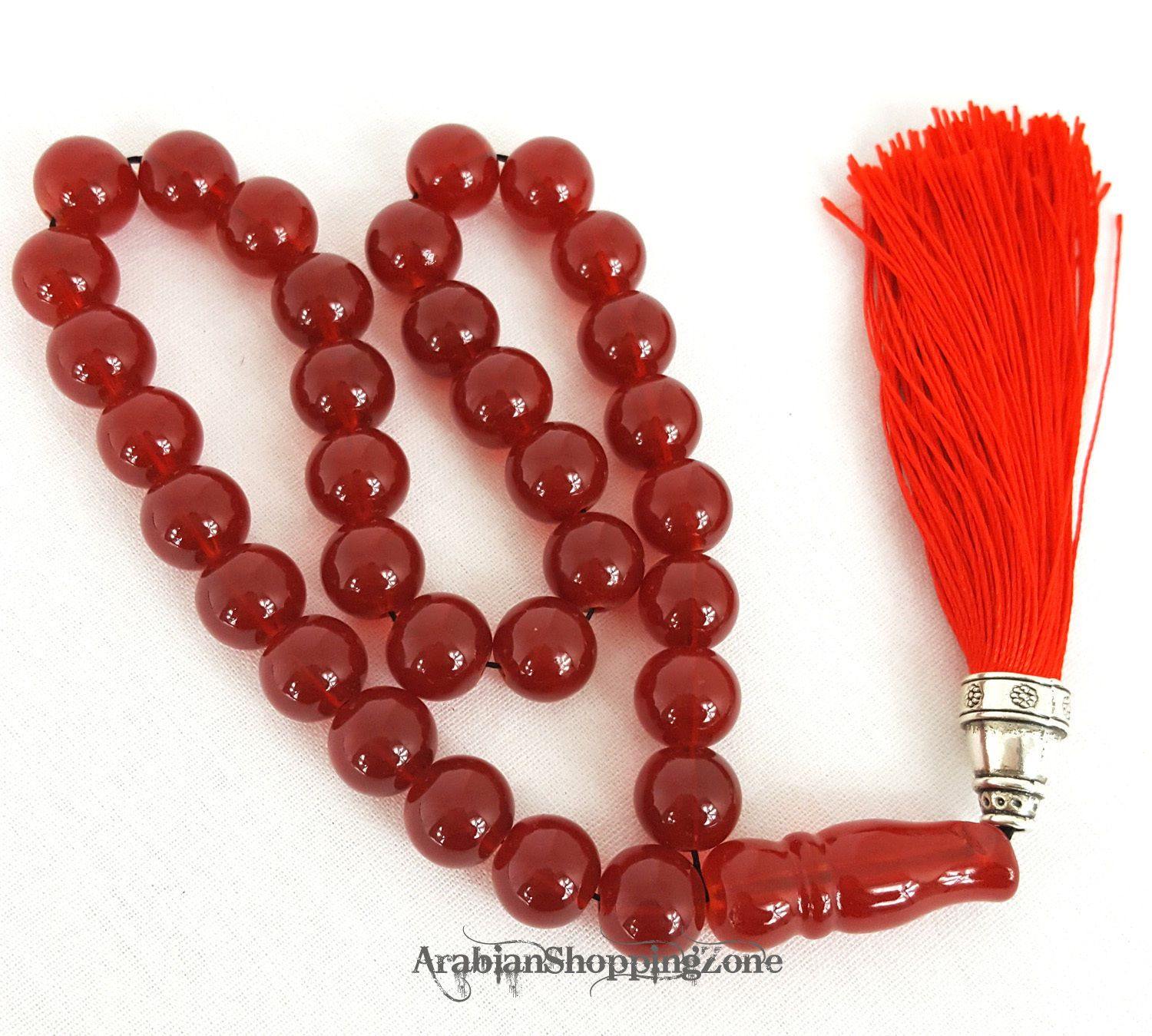 Islamic Salah 12mm Black/Red Gemstone Prayer Beads 33 Misbaha Tasbih Sibha - Arabian Shopping Zone