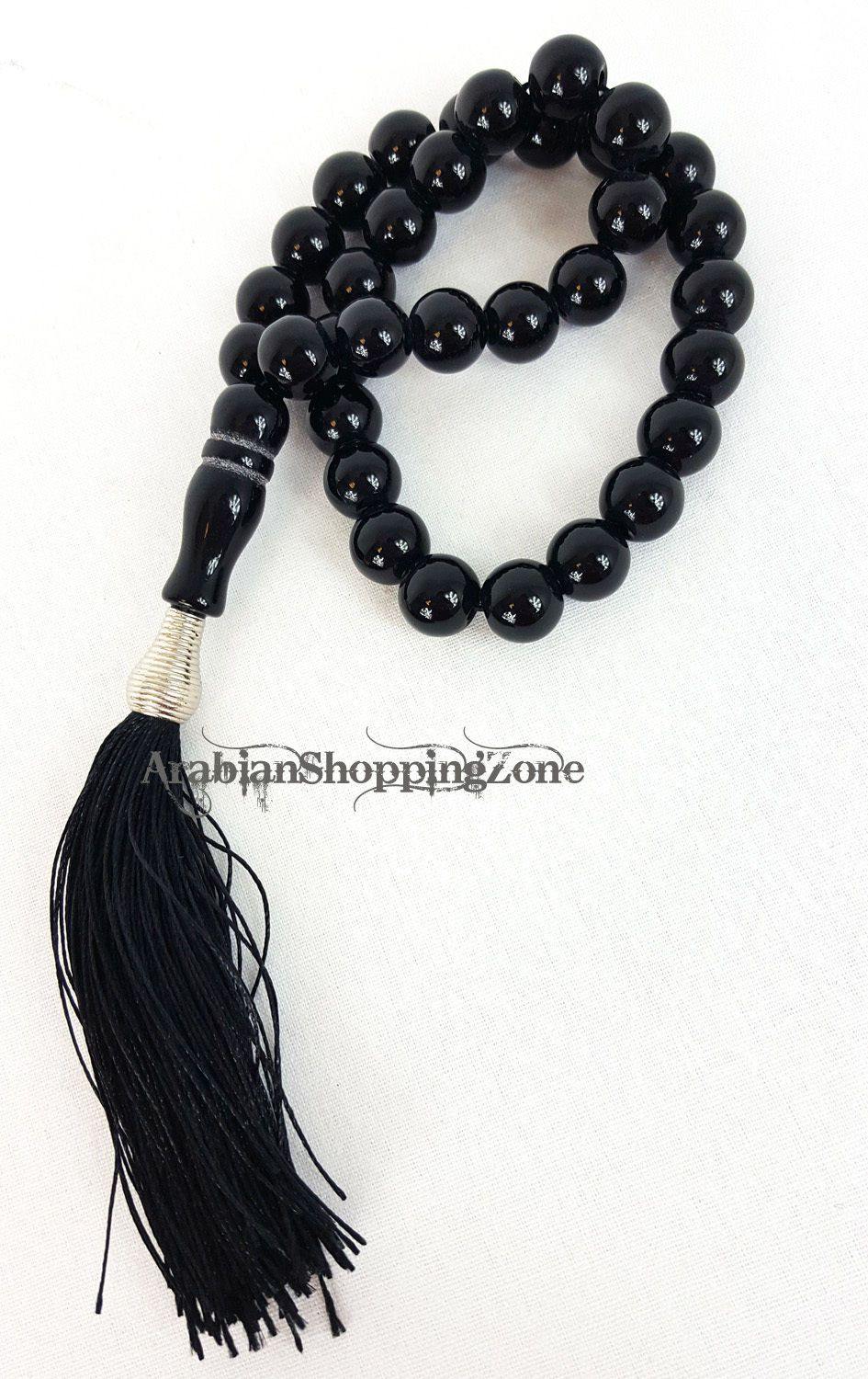 Islamic Salah 12mm Black/Red Gemstone Prayer Beads 33 Misbaha Tasbih Sibha - Arabian Shopping Zone