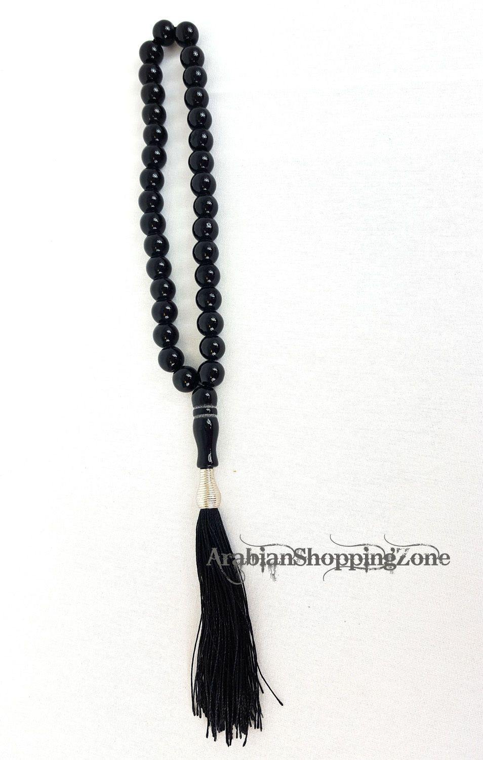 Islamic Salah 12mm Black/Red Gemstone Prayer Beads 33 Misbaha Tasbih Sibha - Arabian Shopping Zone