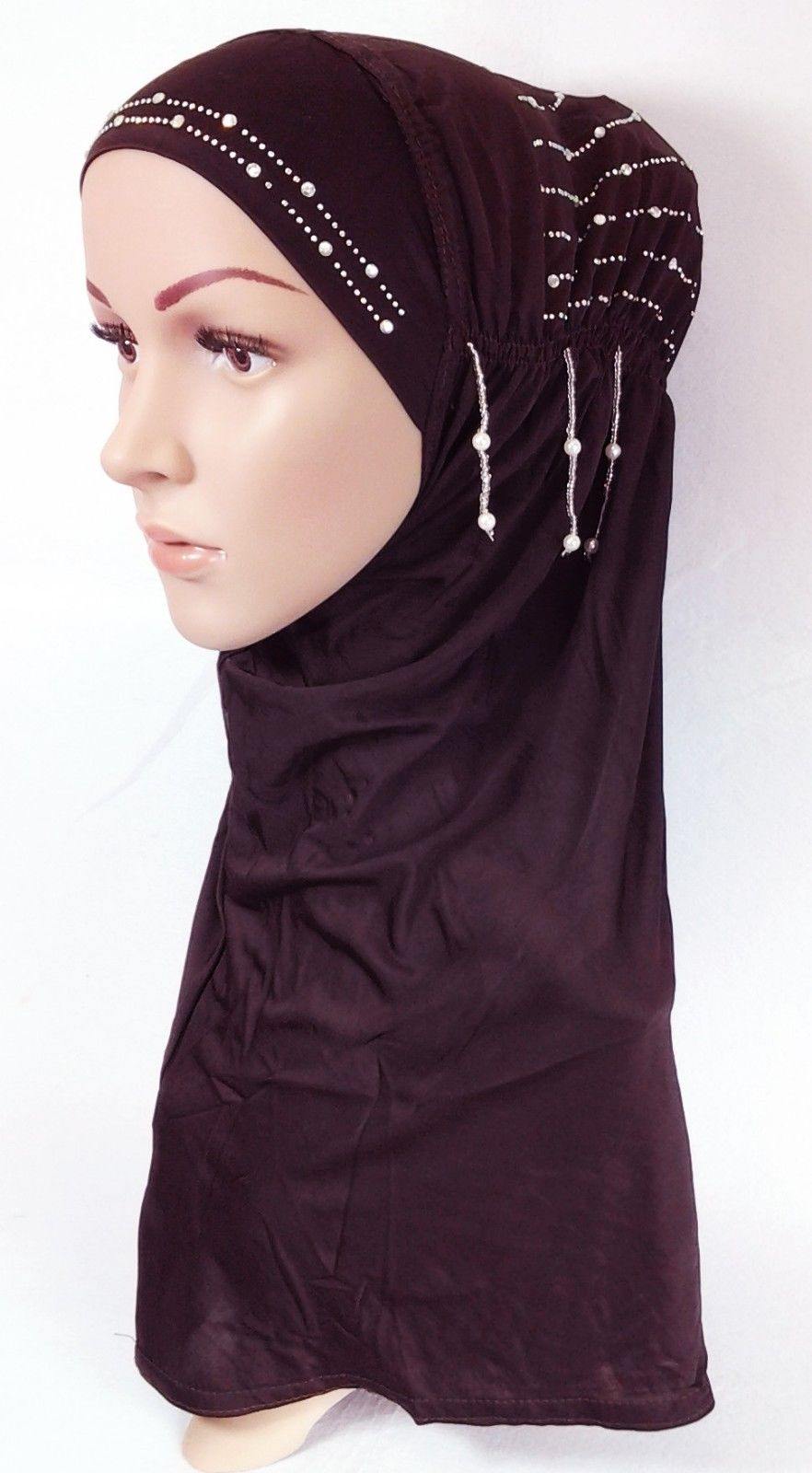 New Ice Silk RhineStone Hijab Islamic Caps Headwear Arab Scarf ASZ088 - Arabian Shopping Zone