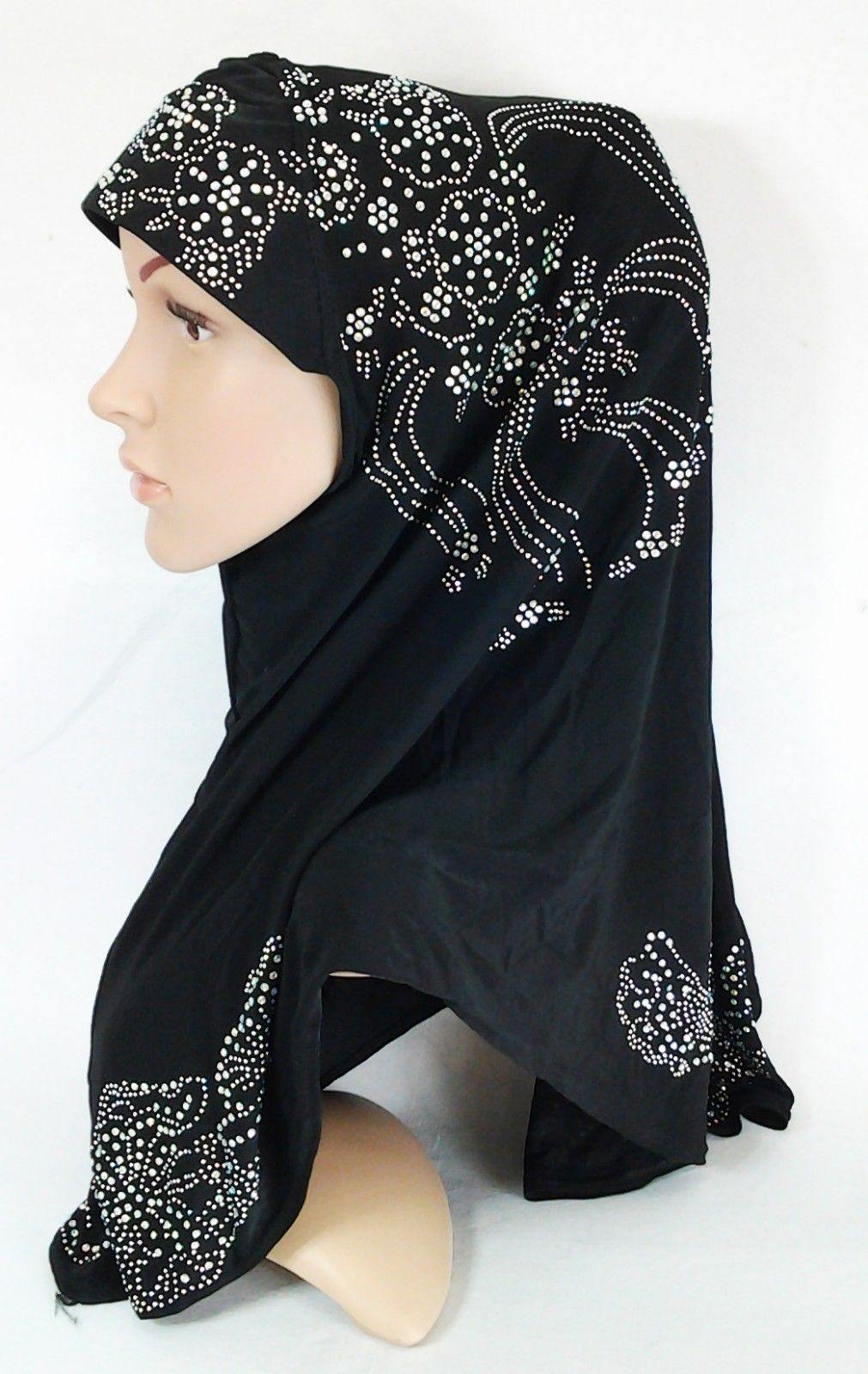 One-Piece Rhinestone Muslim Hijab Fashion Islamic Scarf Viscose CrystalHemp - Arabian Shopping Zone