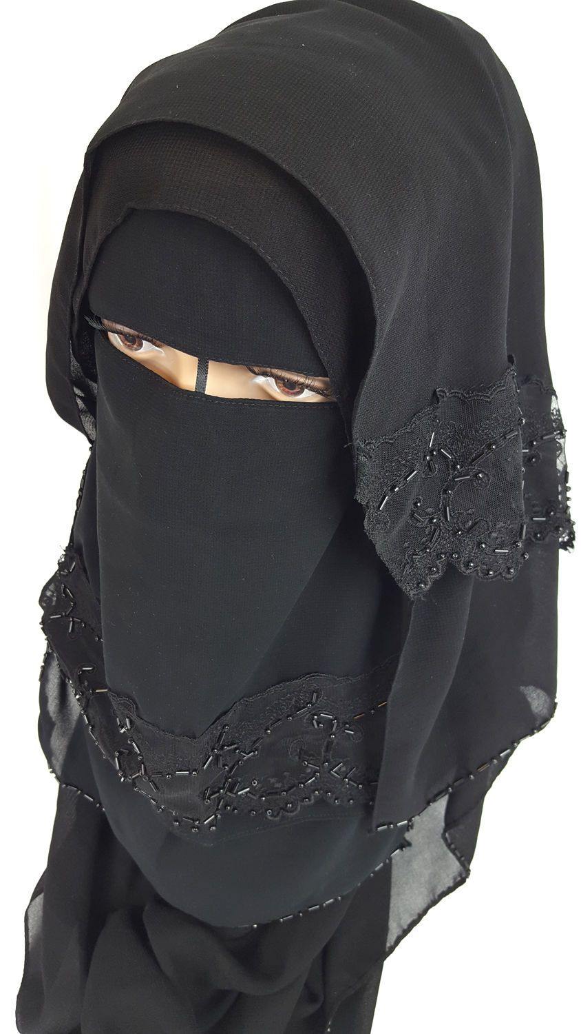 Premium Quality Women 2-PCS Black Niqab Scarf Set Hijab Jilbab Abaya IslamWear - Arabian Shopping Zone