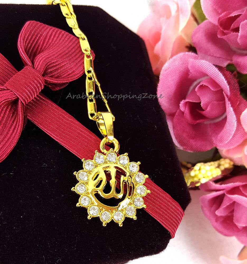 Islamic Allah Pendant Necklace For Women Silver/Gold Color Cubic Zirconia - Arabian Shopping Zone