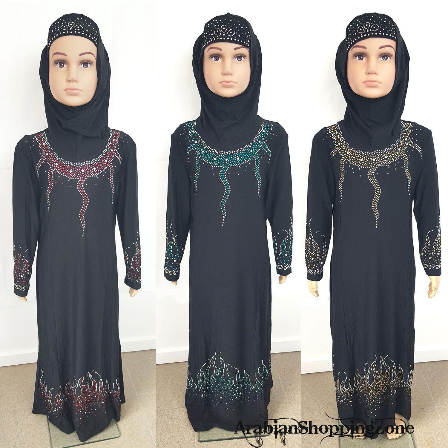 Girls Muslim Dress Kids Long Sleeve Holiday Abaya Islamic 3-12T - Arabian Shopping Zone