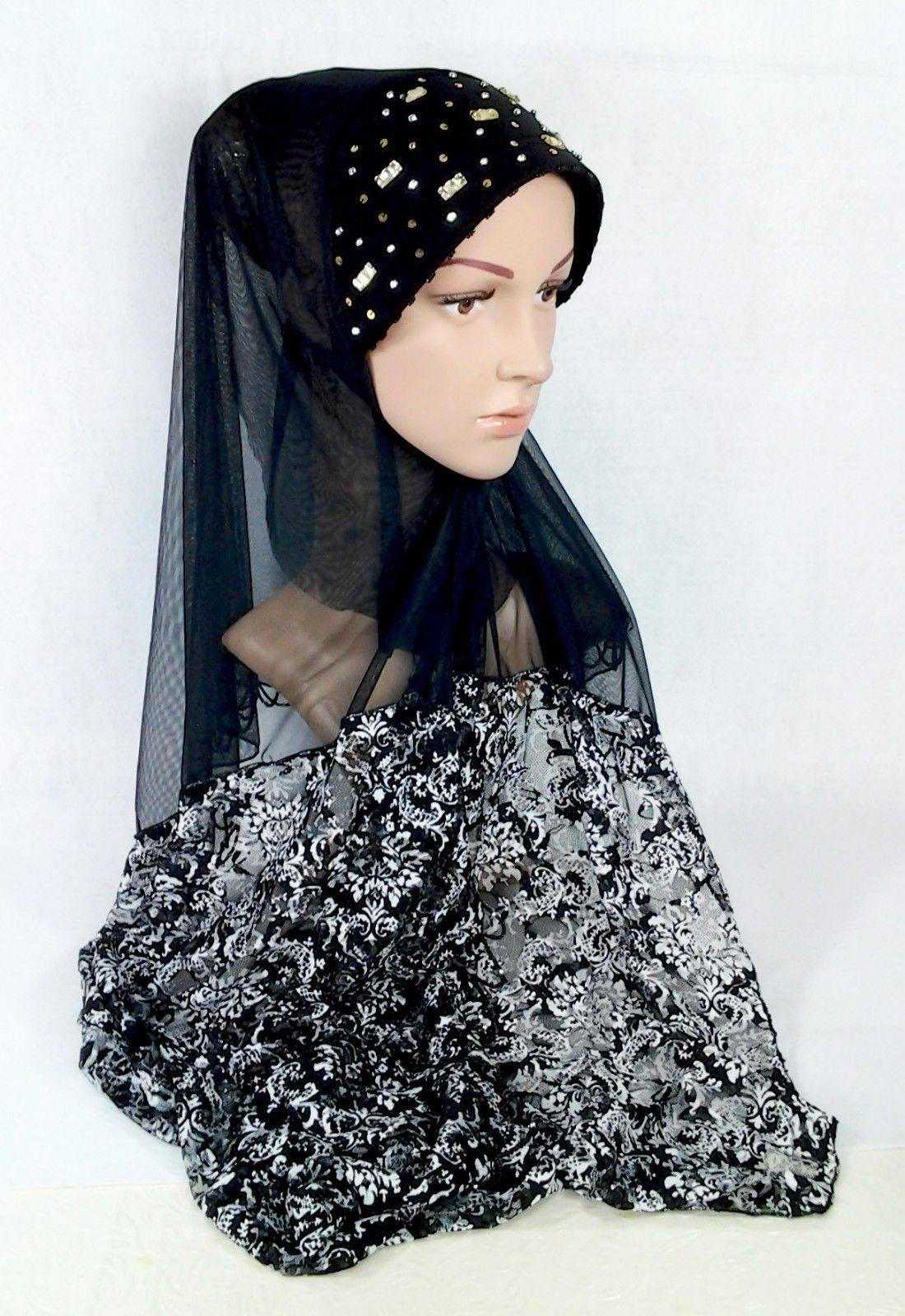 New Lace NET Yarn RhineStone Summer Hijab Islamic Cap Headwear Scarf Shawls - Arabian Shopping Zone