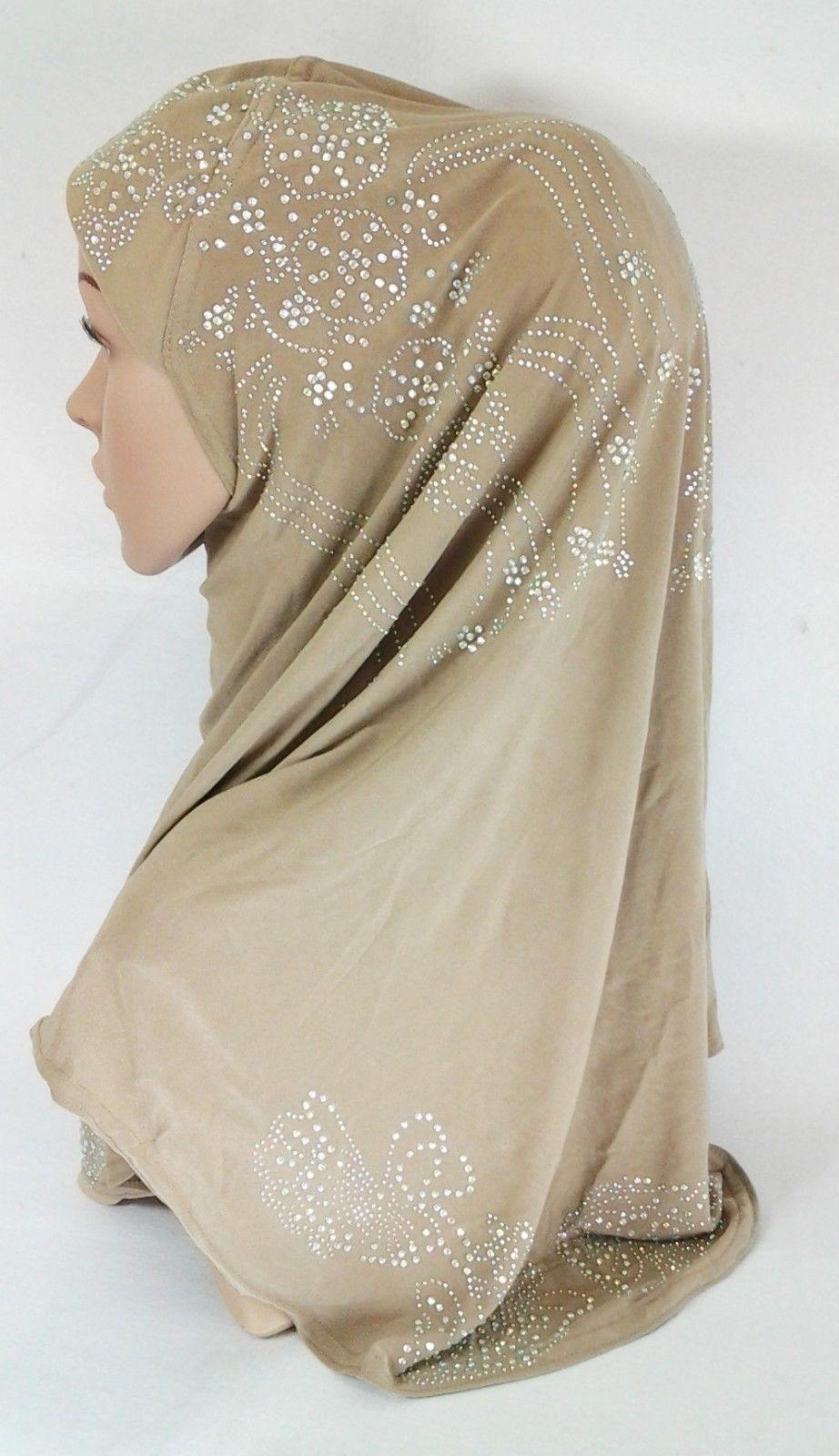 One-Piece Rhinestone Muslim Hijab Fashion Islamic Scarf Viscose CrystalHemp - Arabian Shopping Zone