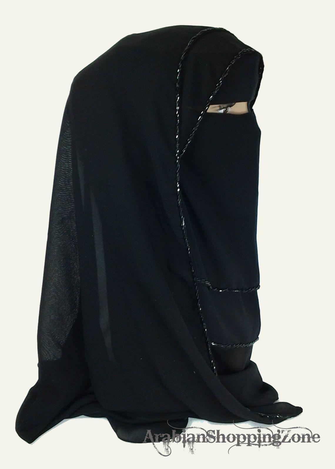 Premium Quality Women 2-PCS Black Niqab Scarf Set Hijab Jilbab Abaya IslamWear - Arabian Shopping Zone
