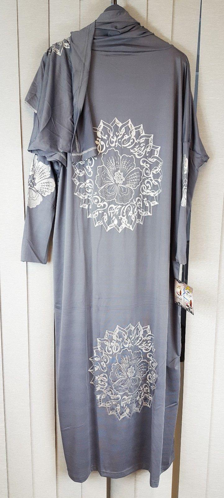 Girls Maxi Silver Print Dress Kids Long Sleeve Holiday Abaya Islamic 6-14T - Arabian Shopping Zone