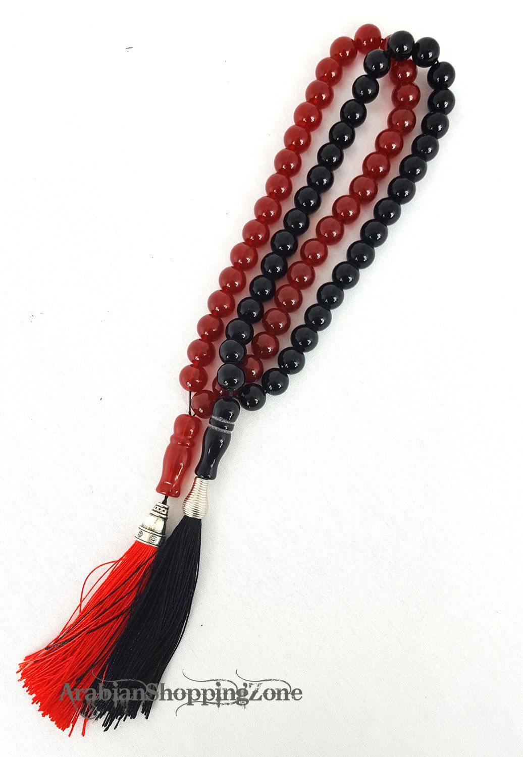 Islamic Salah 12mm Black/Red Gemstone Prayer Beads 33 Misbaha Tasbih Sibha - Arabian Shopping Zone