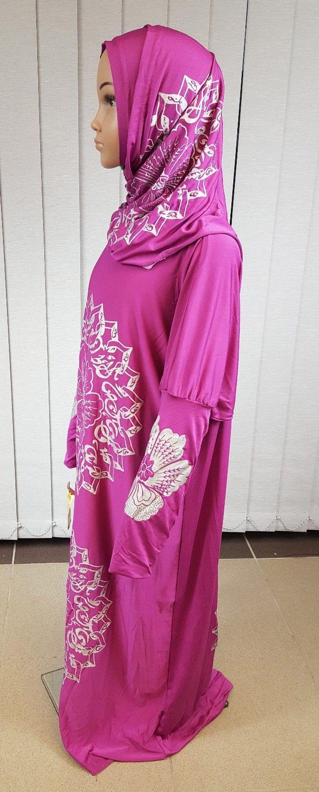 Girls Maxi Silver Print Dress Kids Long Sleeve Holiday Abaya Islamic 6-14T - Arabian Shopping Zone