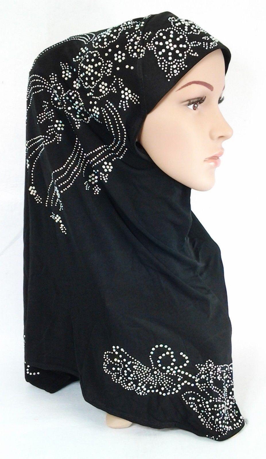 One-Piece Rhinestone Muslim Hijab Fashion Islamic Scarf Viscose CrystalHemp - Arabian Shopping Zone
